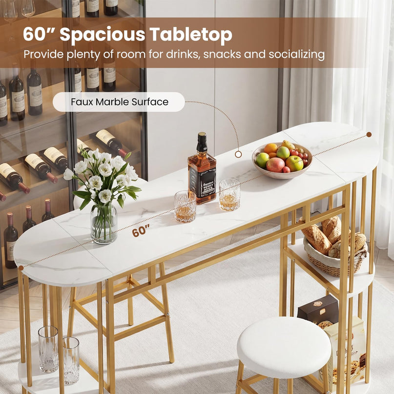 Giantex Tables de Pub 60" avec 2 Tabourets Rembourrés Ensemble Table à Manger pour Coin Repas Salle à Manger