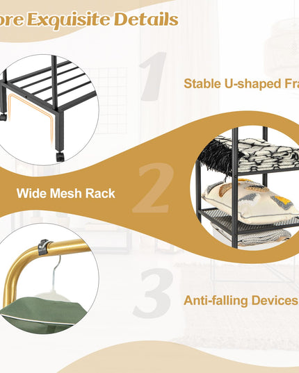Giantex Double Rods Garment Rack with Wheels, Clothing Rack w/ 2 Hanging Height Adjustable Rods, Side Mesh Racks