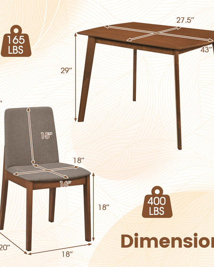 Giantex Dining Table Set for 4 | Rectangular Kitchen Table and Chairs Set w/Rubber Wood Frame