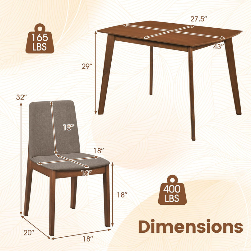 Giantex Dining Table Set for 4 | Rectangular Kitchen Table and Chairs Set w/Rubber Wood Frame