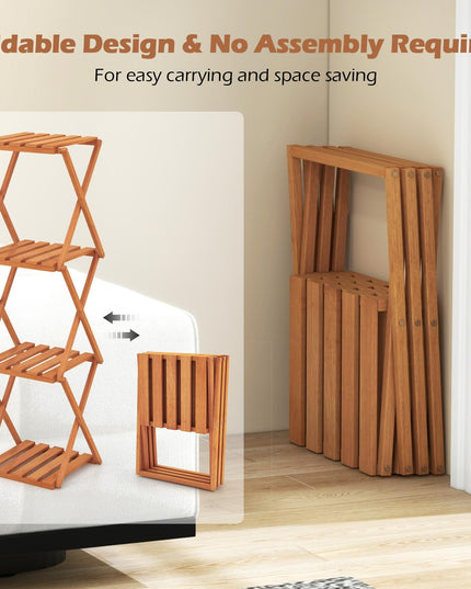 Giantex 4-Tier Foldable Plant Stand, Wooden Folding Display Rack with Sturdy X-shaped Structure