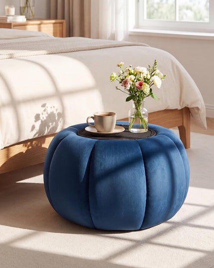 GIANTEX Pumpkin Shaped Round Ottoman Coffee Table with Storage & Removable Lid