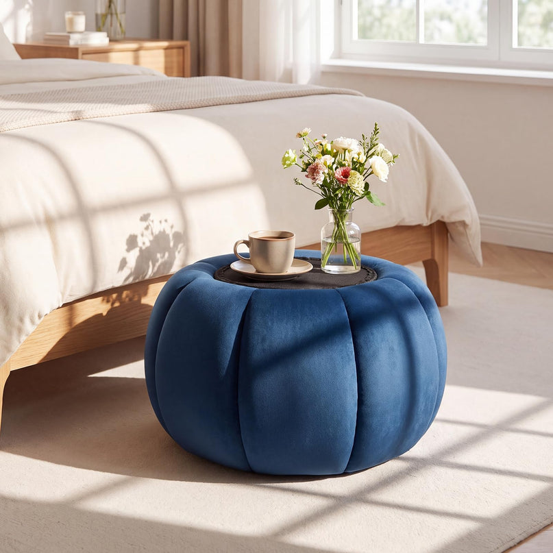 GIANTEX Pumpkin Shaped Round Ottoman Coffee Table with Storage & Removable Lid
