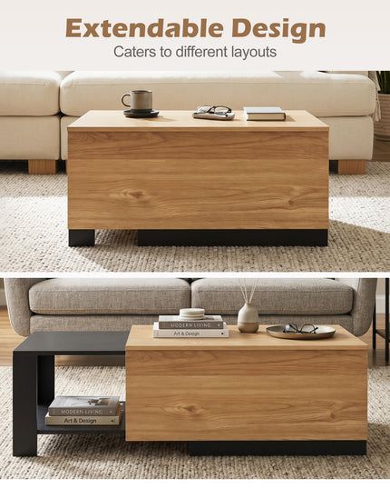 Giantex Modern Rectangle Extendable Coffee Table with Concealed Storage Compartment