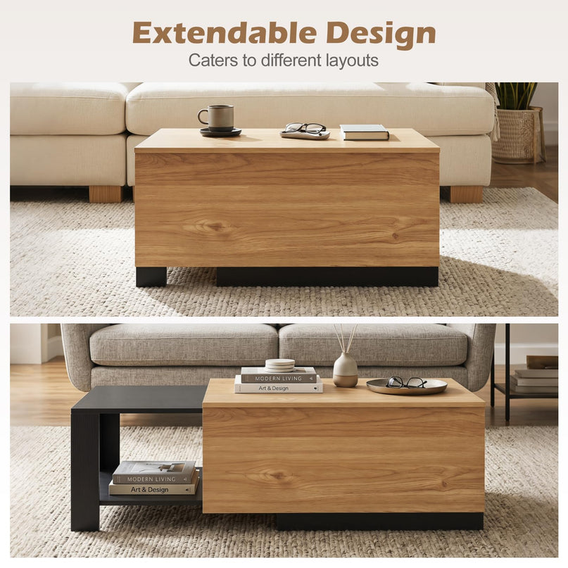 Giantex Modern Rectangle Extendable Coffee Table with Concealed Storage Compartment