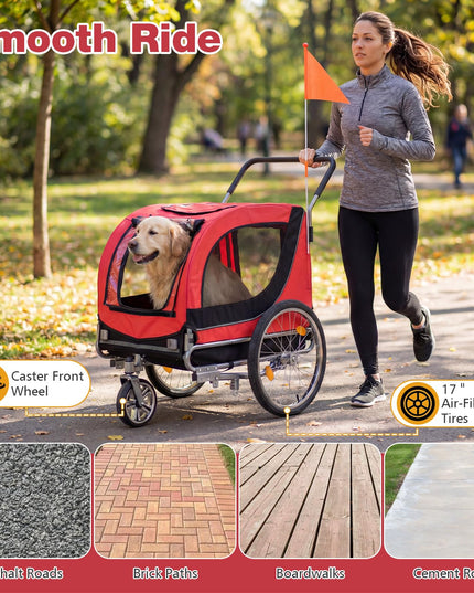 Giantex 2-in-1 Dog Bike Trailer & Pet Stroller for Large Dogs – Foldable Pet Carrier Cart with Front Caster & 2 Air-Filled Tires