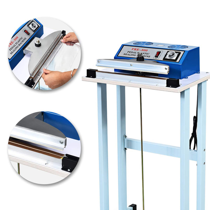 110V 12" Foot Pedal Impulse Sealer with Cutter, Heat Seal Closer Plastic Bag Sealing Machine