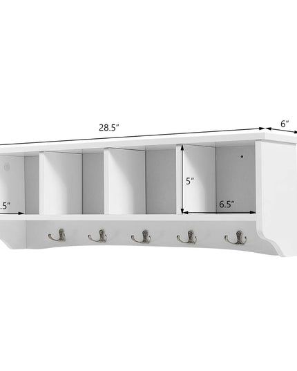 Giantex Wall-Mounted Storage Shelf W/4 Storage Units and 5 Dual Hooks