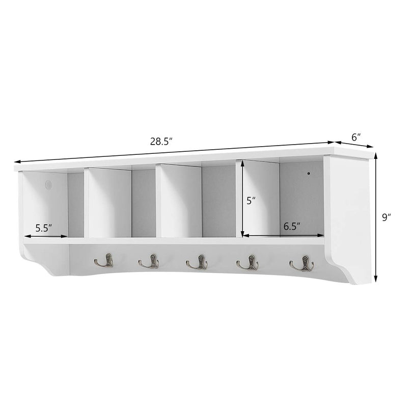 Giantex Wall-Mounted Storage Shelf W/4 Storage Units and 5 Dual Hooks
