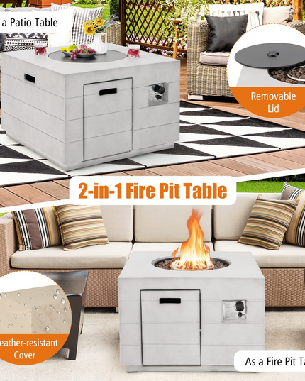 Outside Fire Pit Table - 50,000 BTU Outdoor Square Propane Fire Table