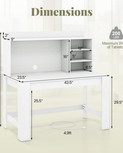 Giantex Computer Desk with Hutch, Modern Home Office Desk with Power Outlets, Storage Shelves & Cable Hole