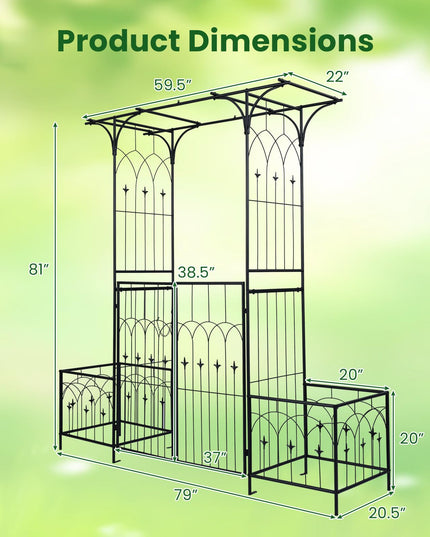 Giantex 79" W x 81" H Metal Garden Arbor with Gate and Planter
