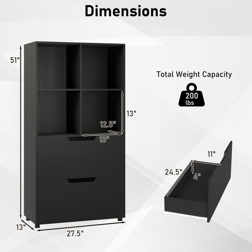 Giantex Bookshelf with 4 Cubes & 2 Drawers 51” Tall Floor Bookcase