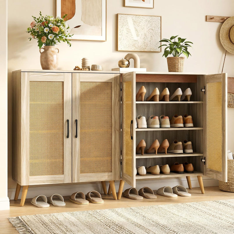 Meuble de rangement pour chaussures Giantex à 4 niveaux en rotin avec étagères amovibles