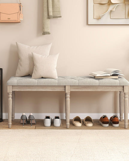 Giantex 47.5-inches Button-Tufted Table Bench with Carved Rubber Wood Legs