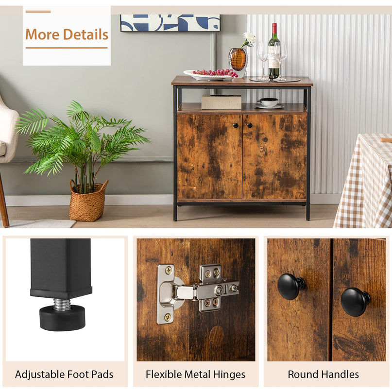 Giantex Buffet Cabinet with Shelf - 2 Door Sideboard Kitchen Storage Cupboard with Shelves (Rustic Brown)