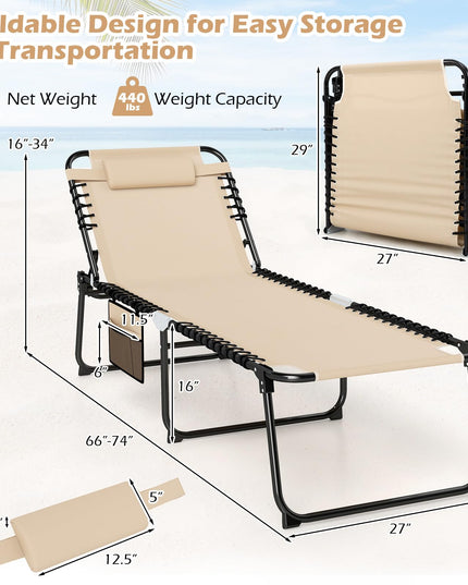 Giantex Folding Tanning Chair with 4 Adjustable Positions & Footrest Load 440 Lbs