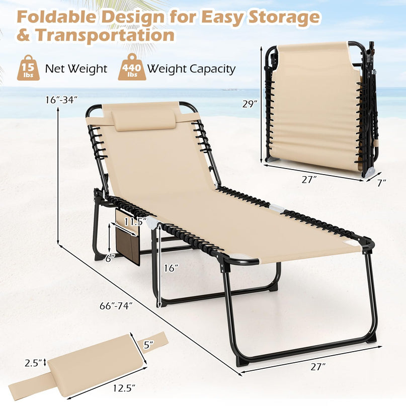 Giantex Folding Tanning Chair with 4 Adjustable Positions & Footrest Load 440 Lbs