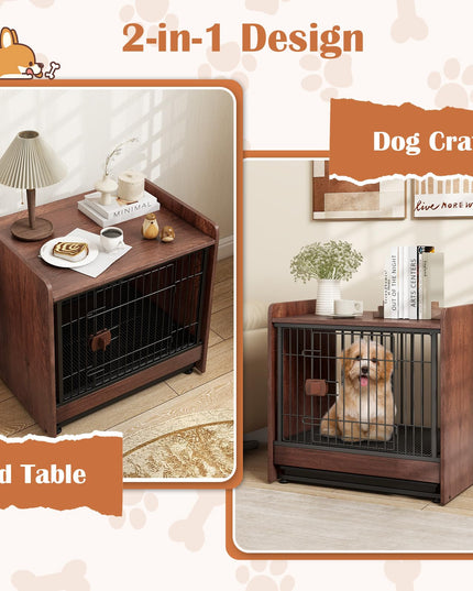 Giantex Dog Crate End Table - Wooden Dog Kennel Furniture with Removable Pull-Out Tray