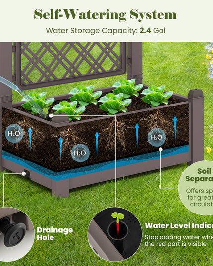 Giantex Raised Garden Bed with Trellis 59”, Self-Watering Planter Box with Water Level Indicator & Removable Space Dividers