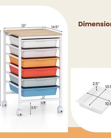 Giantex Rolling Storage Cart with 6 Drawers Utility Cart（22.5"H）