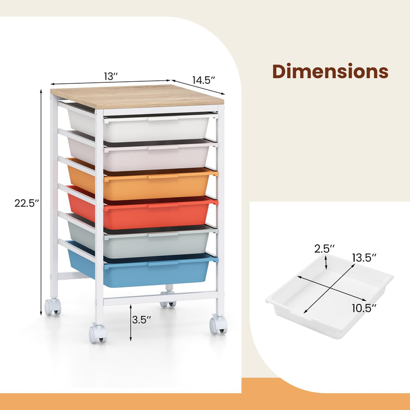 Giantex Rolling Storage Cart with 6 Drawers Utility Cart（22.5"H）