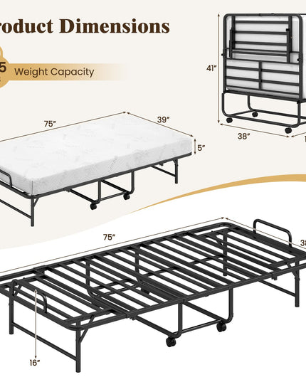 Cadre de lit pliant Giantex Twin avec matelas de 5 pouces et mousse à mémoire de forme (75" x 38")