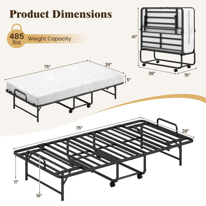 Cadre de lit pliant Giantex Twin avec matelas de 5 pouces et mousse à mémoire de forme (75" x 38")