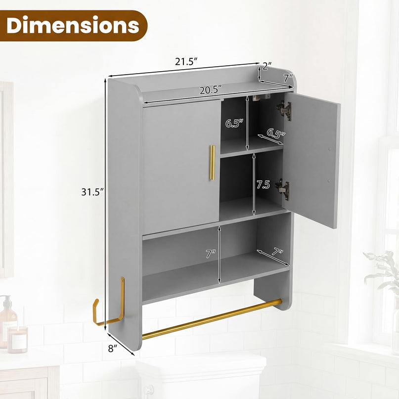 Giantex Bathroom Wall Mounted Medicine Cabinet w/Towel Bars & Toilet Paper Holder