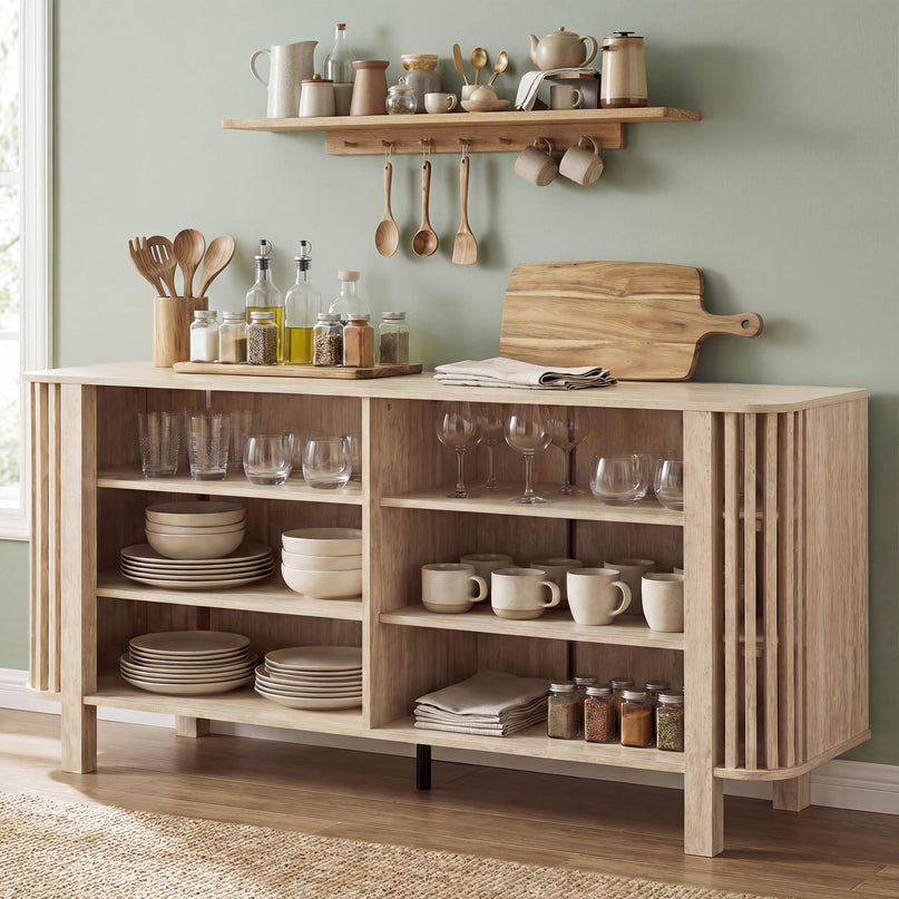 Meuble TV Giantex de 150 cm pour téléviseurs jusqu'à 55 pouces avec étagères réglables et décoration à lattes unique