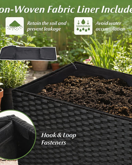 GIANTEX Wicker Raised Garden Bed Rattan Garden Planter Box