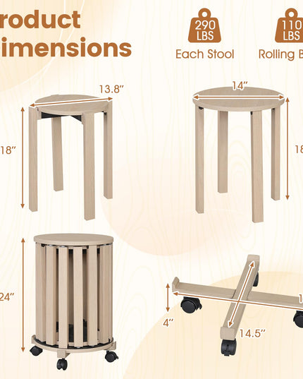 Giantex Stackable Stools Set of 4 Solid Wood Nesting Stools