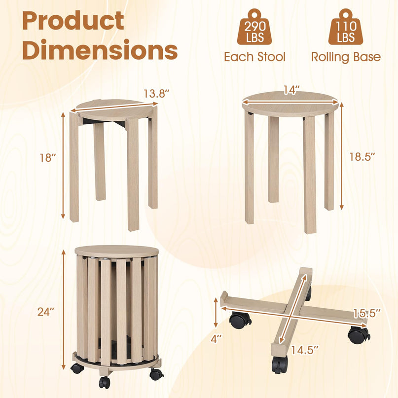 Giantex Stackable Stools Set of 4 Solid Wood Nesting Stools