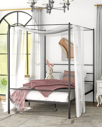 Giantex Full Size Metal Canopy Bed Frame, Modern Platform Bed Frame with 4 Poster & Headboard