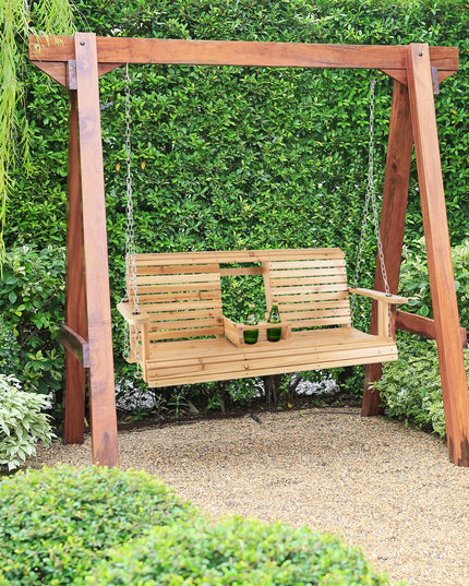 Giantex Outdoor Hanging Porch Swing - 2-Seat Wood Swing Bench