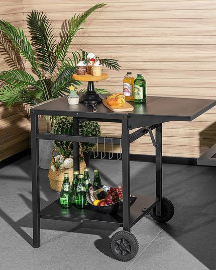 Giantex Outdoor Pizza Oven Stand Grill Cart with Wheels, Foldable Side Table, Gas Tank Hook