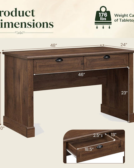 GIANTEX 48" Mid Century Modern Computer Desk with 2 Drawers