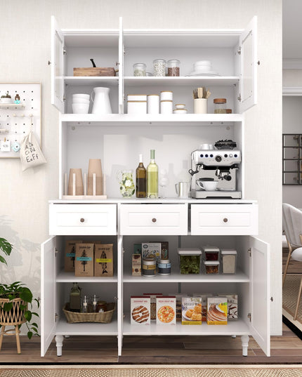 Giantex Pantry Cabinet, 77” Tall Buffet Cabinet with Hutch, LED Lights & Charging Station