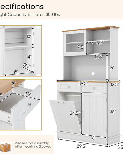 Giantex 68” Tall Kitchen Pantry, Buffet Hutch w/Tilt Out Trash Can Storage Cabinet, 2 Drawer, Shelves