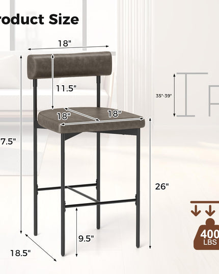 Giantex Counter Height Bar Stools, 26 Inch Upholstered Bar Chairs with Back