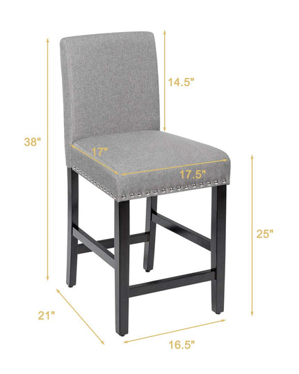 Giantex Upholstered Counter Height Bar Stools w/ Rubber Wood Legs, Breathable Linen Fabric