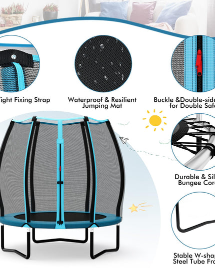 Giantex 55" Trampoline for Kids, Mini Toddler Trampoline w/Enclosure Net, Safety Pad, Outdoor Indoor Kids Trampoline for Boys Girls Gift, Blue