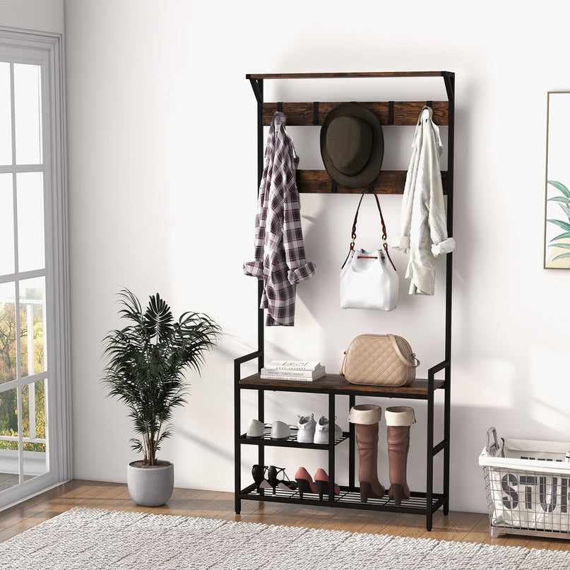 Giantex 3-in-1 Coat Rack, 71" Hall Tree with Shoe Bench