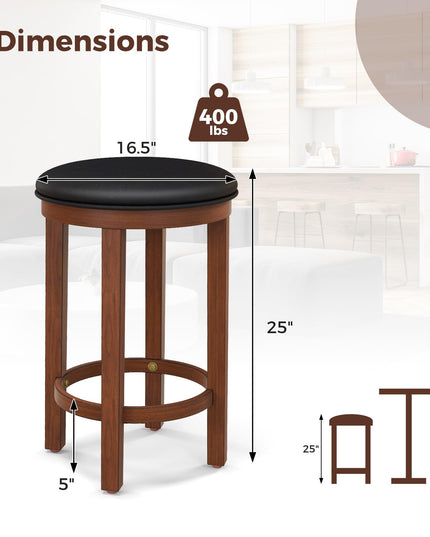 Giantex Bar Stools Set, 25-Inch Counter Height Stools with Round Seat, Footrest, Wooden Frame