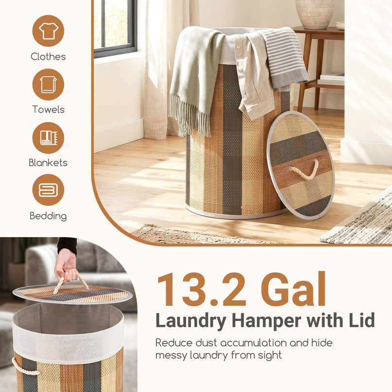 Giantex 13.2 Gal Large Capacity Clothes Hamper w/Removable & Machine-Washable Liner & 3 Handles