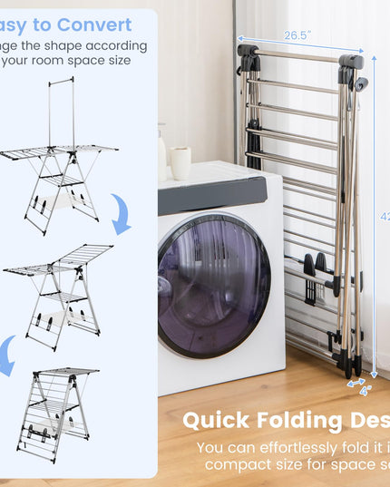 Giantex Clothes Drying Rack, Aluminum Foldable Laundry Drying Rack with with 6-Level Adjustable Height