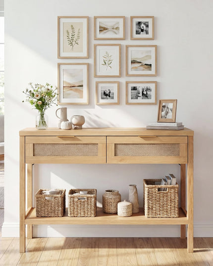 Giantex 40" Rattan Console Table with 2 Drawers & Shelf, 2 Anti-Tipping Kits