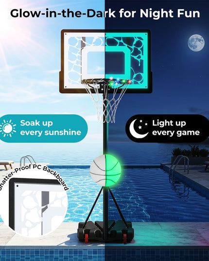 Giantex Pool Basketball Hoop Poolside with LED Solar Lights