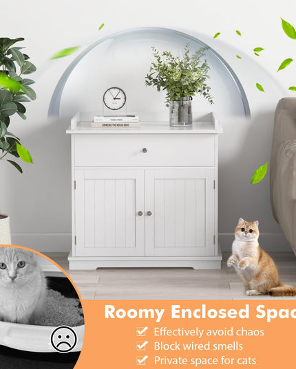 Giantex Cat Litter Box Enclosure - Cat Washroom Hidden Furniture with Large Drawer