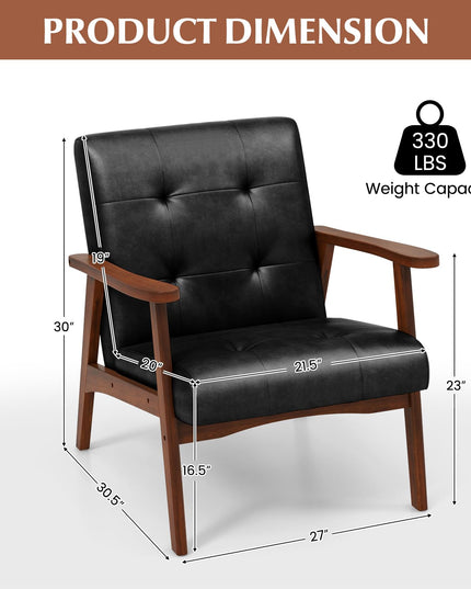 Giantex Mid Century Modern Accent Chair, Upholstered Tufted Armchair with Solid Rubber Wood Frame